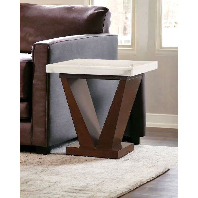23" Brown And White Marble Square End Table Image 2