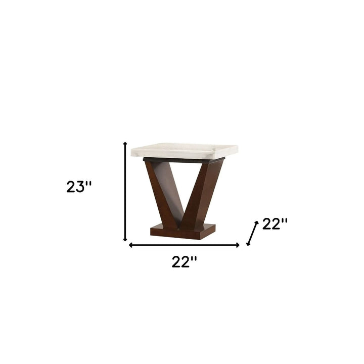 23" Brown And White Marble Square End Table Image 3