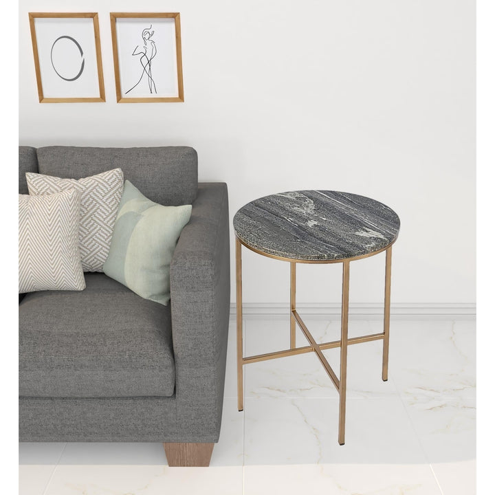 23" Brass And Gray Marble Round End Table Image 7