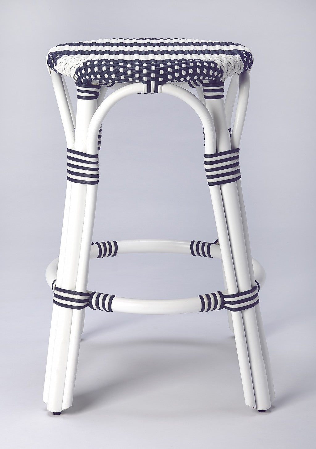 24" Blue and White Rattan Backless Counter Height Bar Chair Image 3