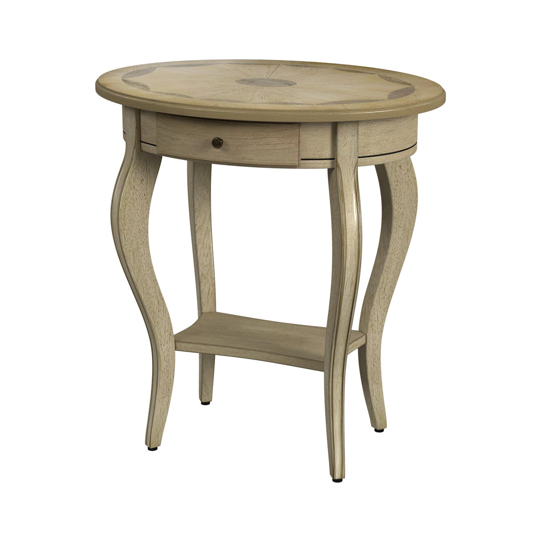 26" Beige Manufactured Wood Oval End Table With Drawer And Shelf Image 1