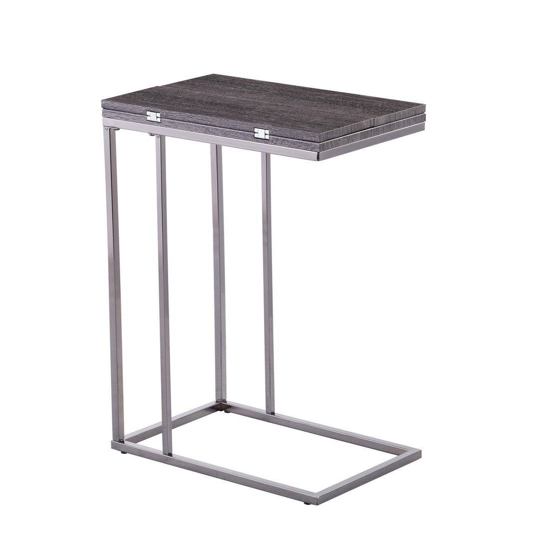 25" Silver And Gray Expandable Rectangular End Table Image 4