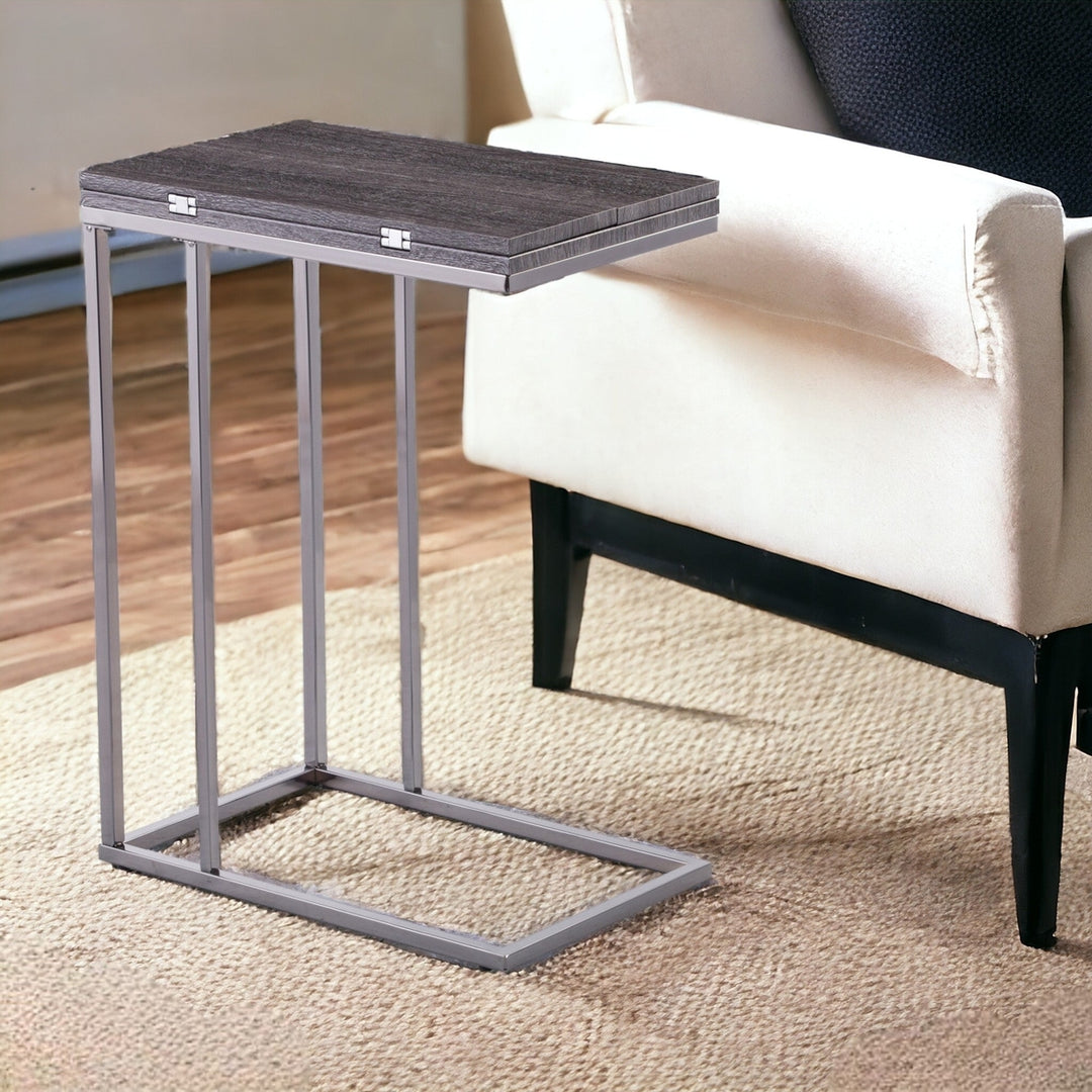 25" Silver And Gray Expandable Rectangular End Table Image 11