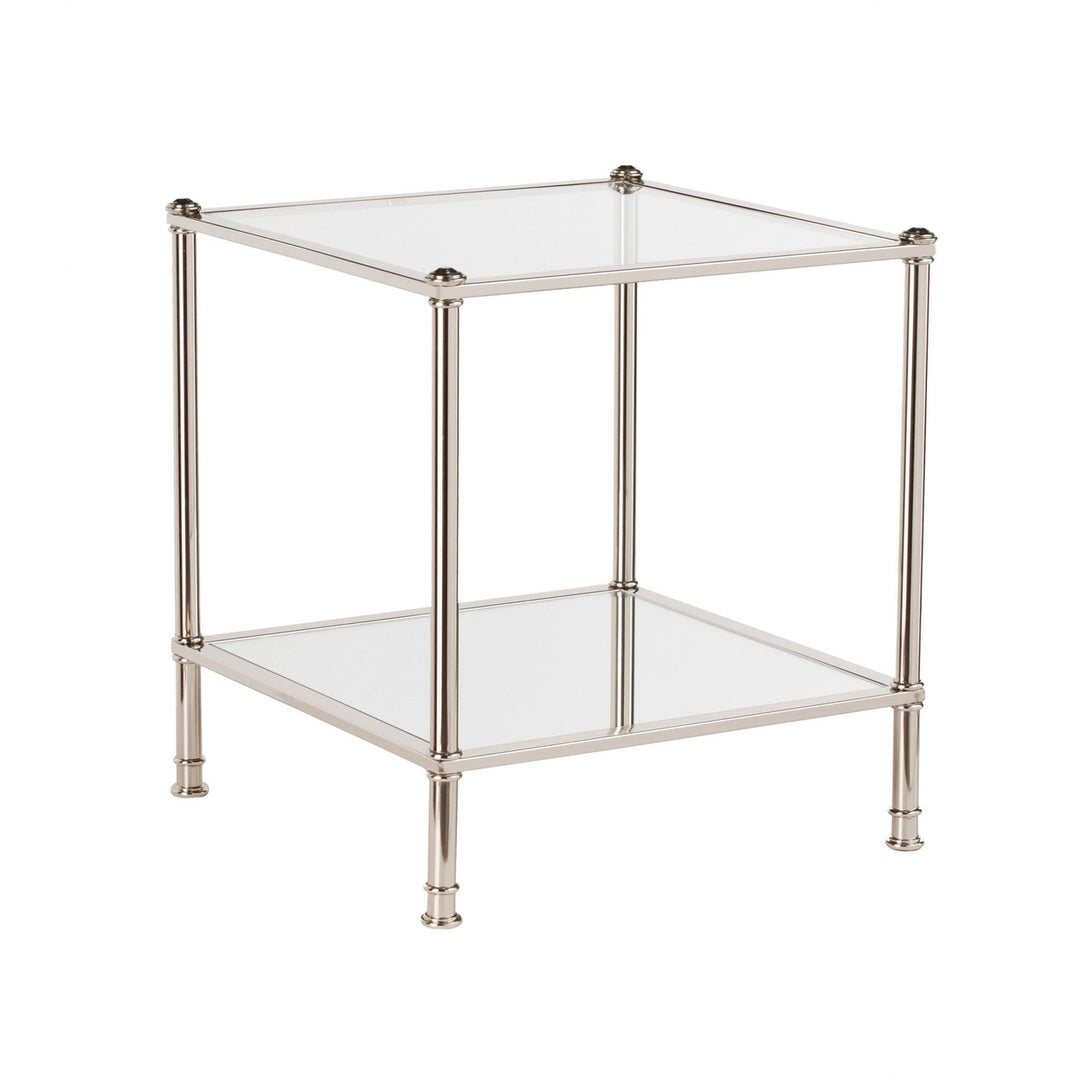 24" Silver Glass And Iron Square Mirrored End Table Image 2