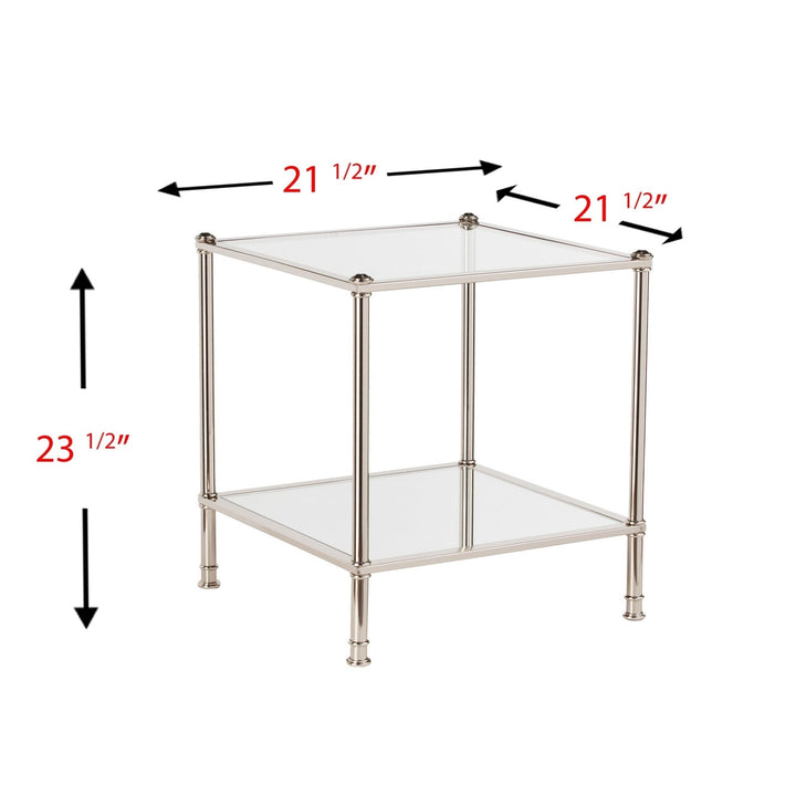 24" Silver Glass And Iron Square Mirrored End Table Image 3