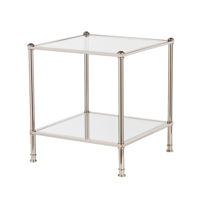 24" Silver Glass And Iron Square Mirrored End Table Image 4