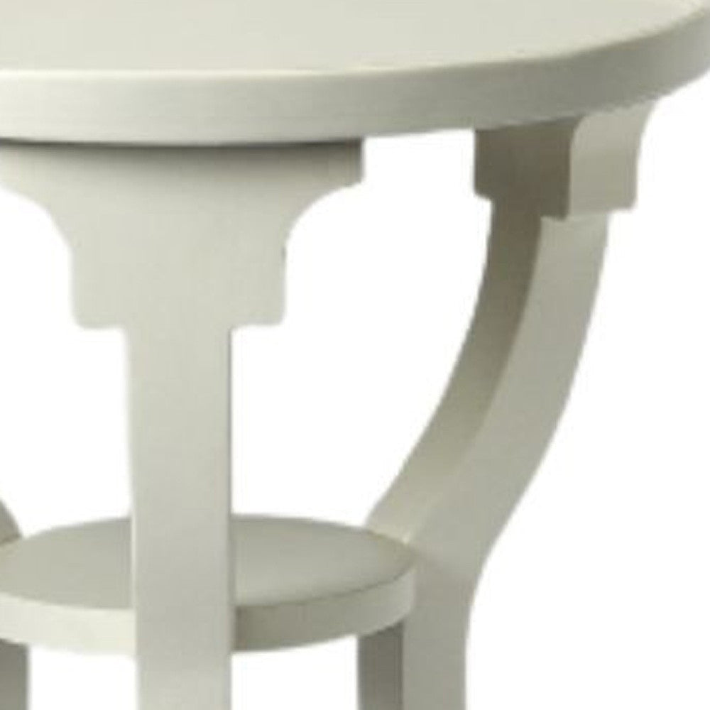 24" White And Cottage White Manufactured Wood Round End Table With Shelf Image 4