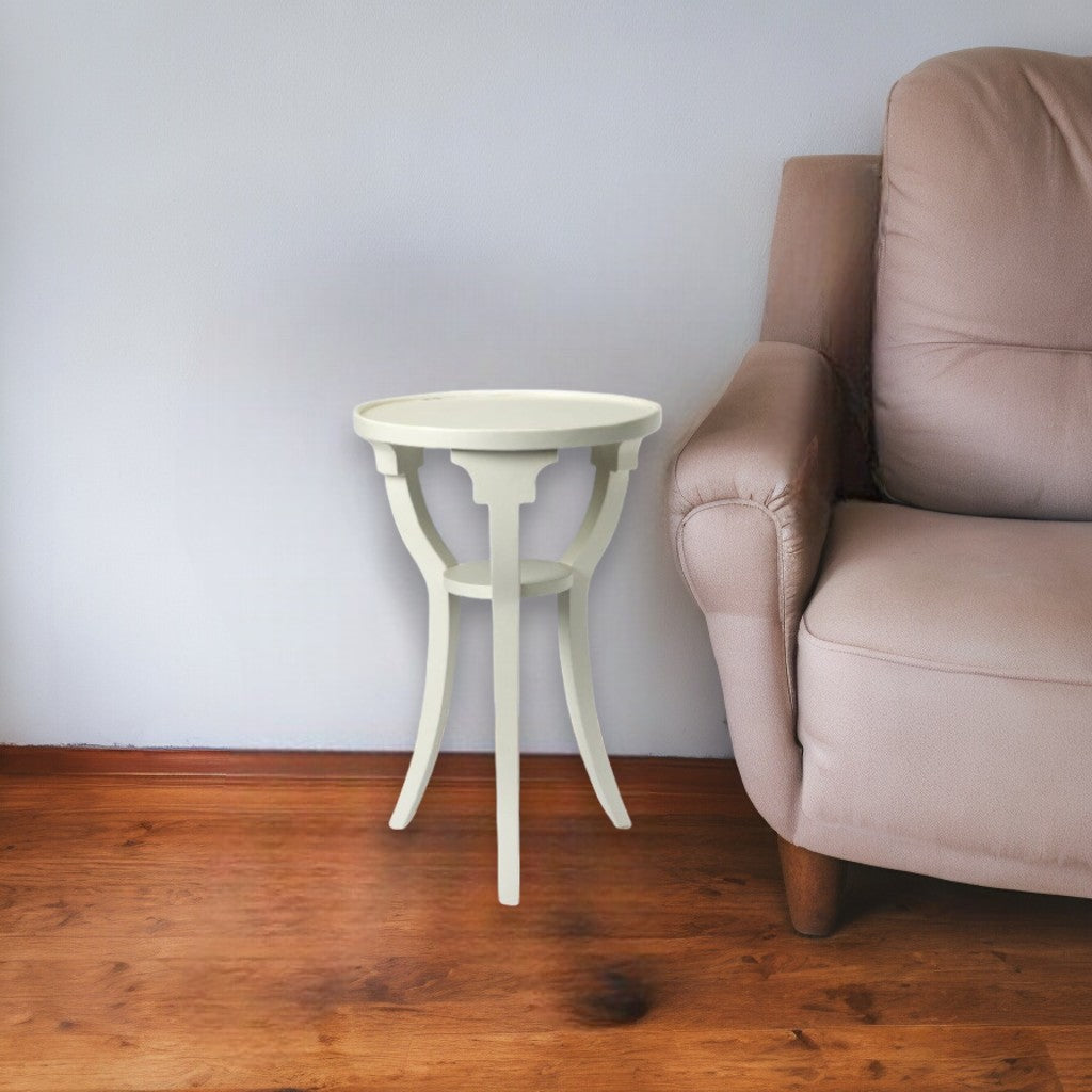 24" White And Cottage White Manufactured Wood Round End Table With Shelf Image 5