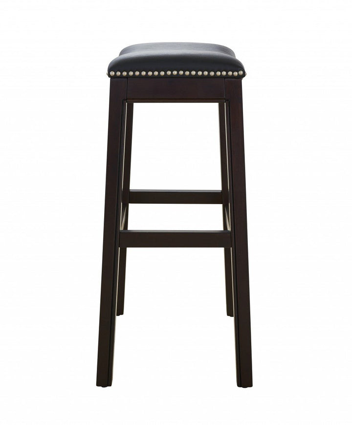 31" Black And Espresso Solid Wood Backless Bar Height Bar Chair Image 3