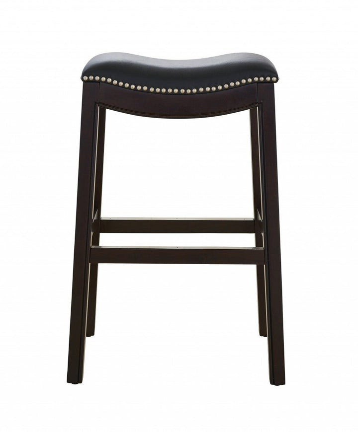 31" Black And Espresso Solid Wood Backless Bar Height Bar Chair Image 5