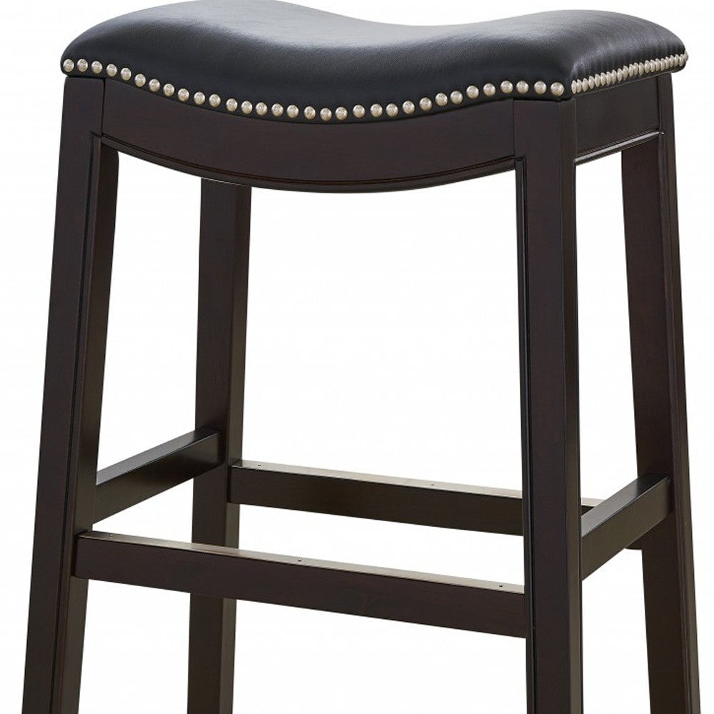 31" Black And Espresso Solid Wood Backless Bar Height Bar Chair Image 9