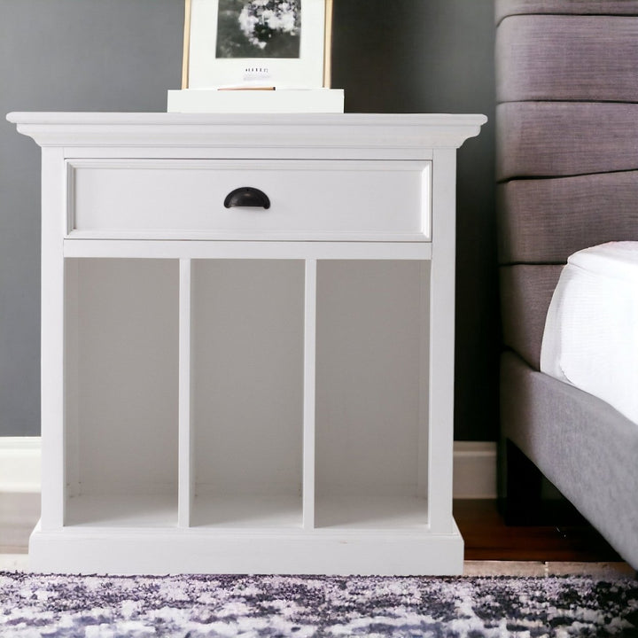 31" Distressed White Wood Nightstand with Dividers Image 9