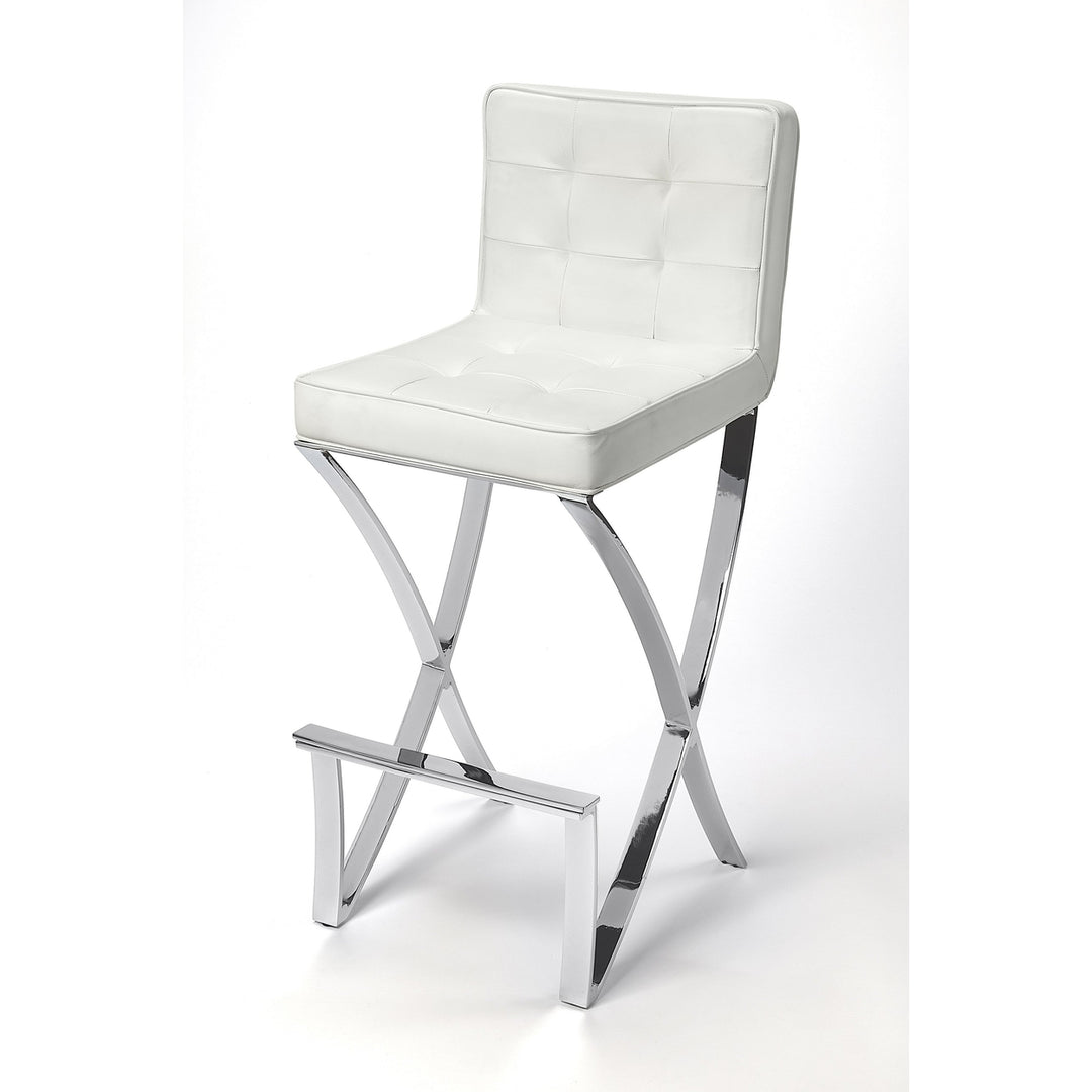 29" Off-white And Silver Iron Bar Chair Image 1