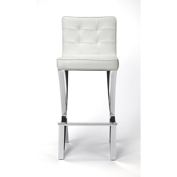 29" Off-white And Silver Iron Bar Chair Image 4