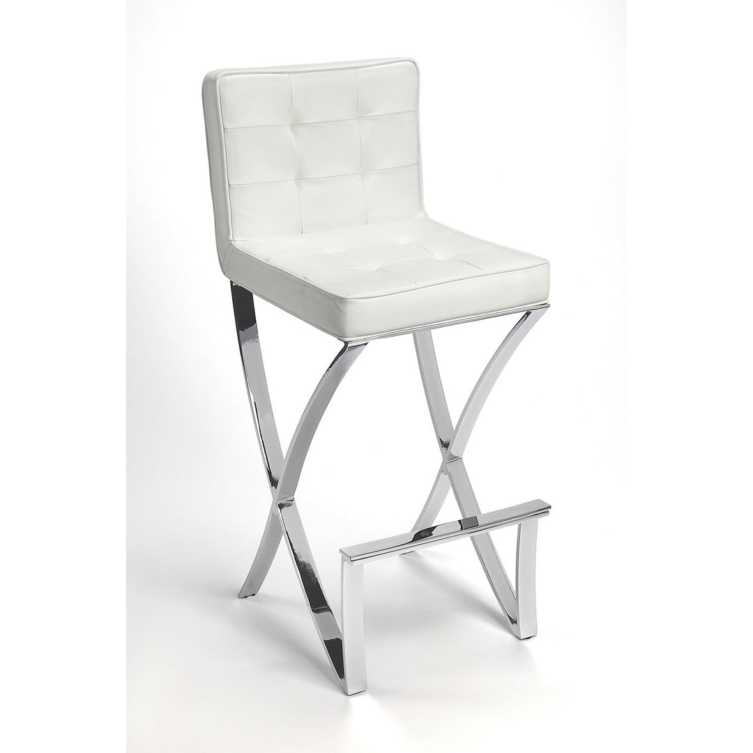 29" Off-white And Silver Iron Bar Chair Image 7