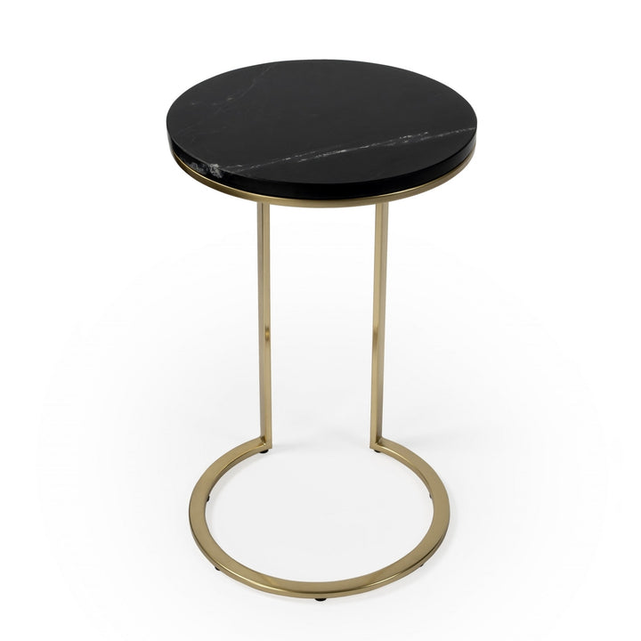 28" Black Marble Round End Table Image 4