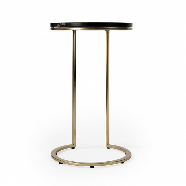 28" Black Marble Round End Table Image 5