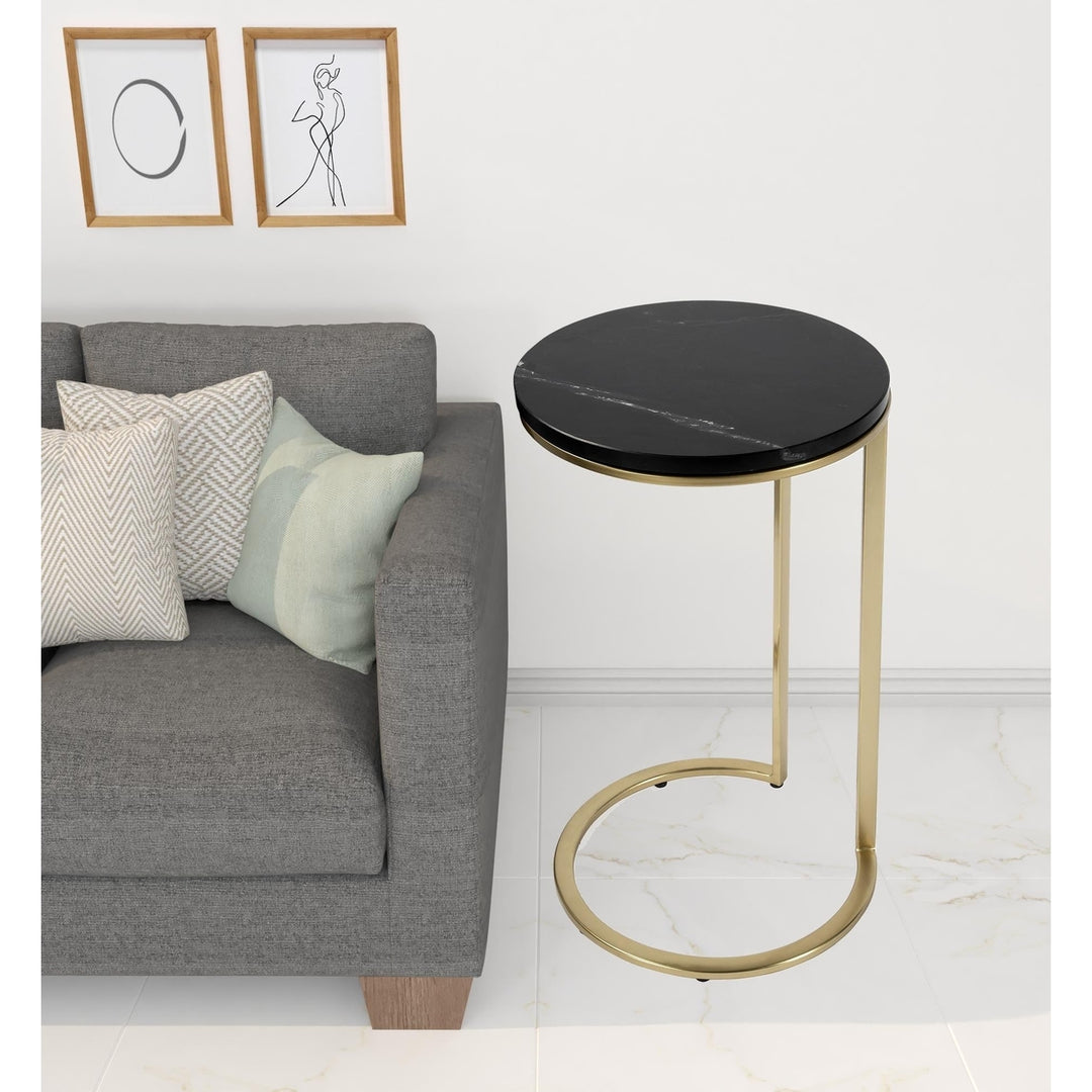 28" Black Marble Round End Table Image 9