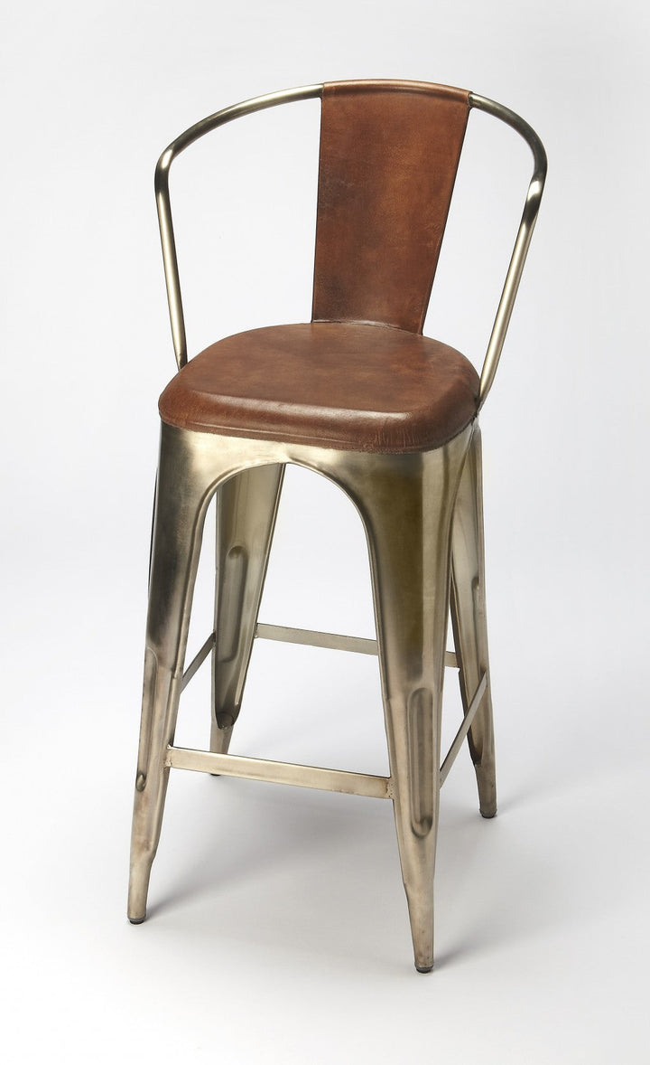 28" Brown And Gold Iron Bar Chair Image 1