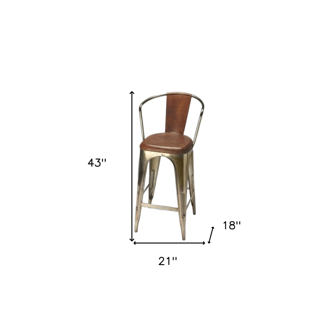 28" Brown And Gold Iron Bar Chair Image 6