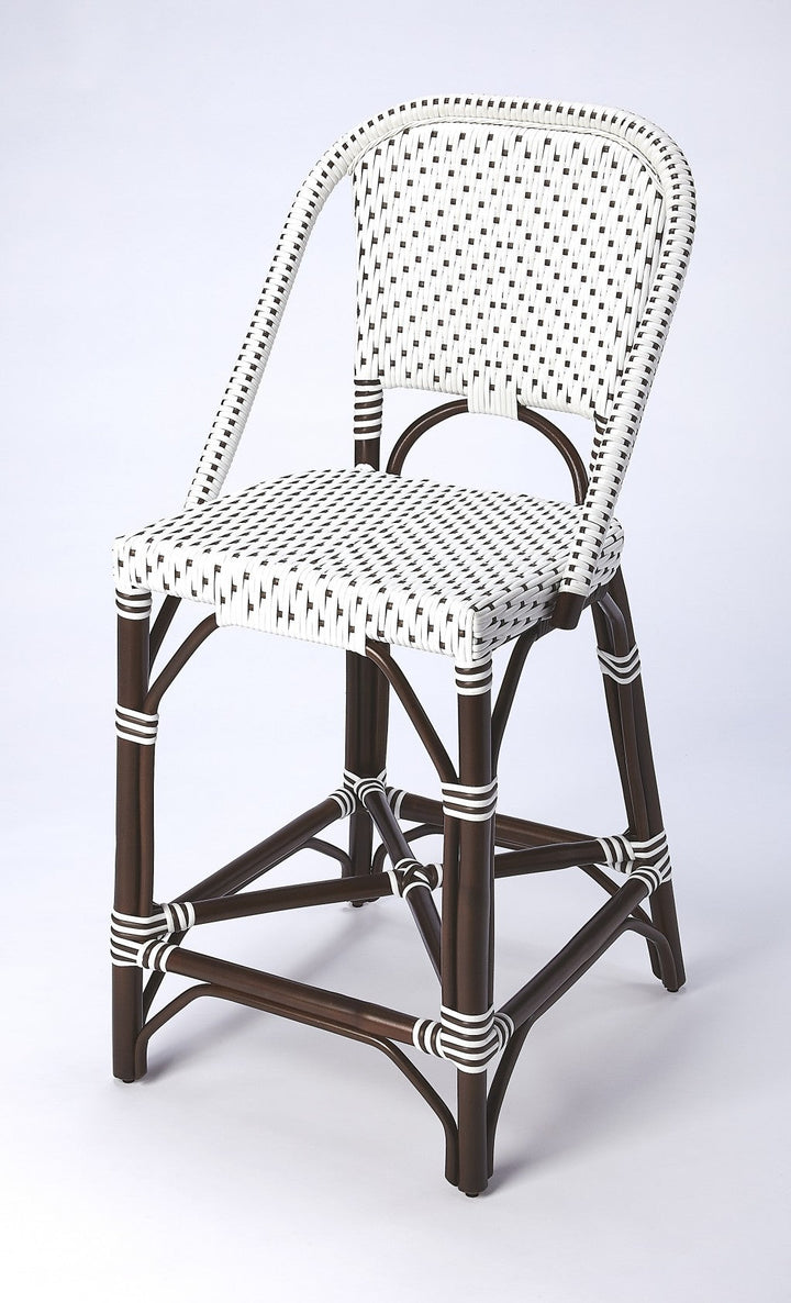 28" White And Dark Brown Rattan Bar Chair Image 1