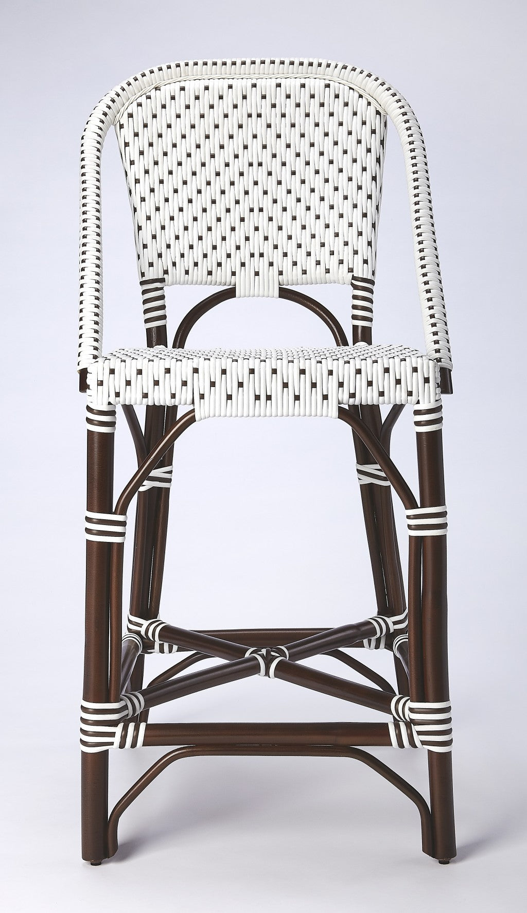 28" White And Dark Brown Rattan Bar Chair Image 3