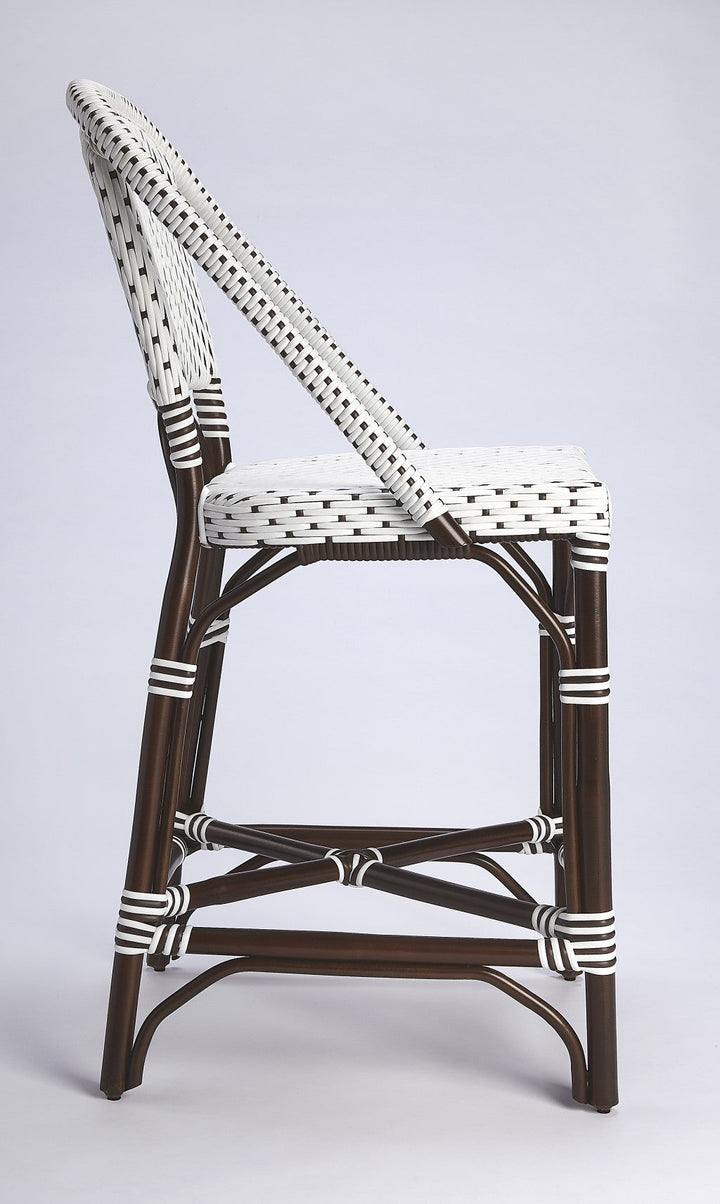 28" White And Dark Brown Rattan Bar Chair Image 5