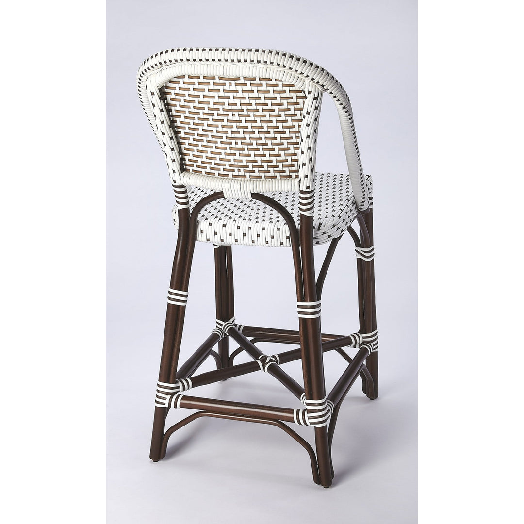 28" White And Dark Brown Rattan Bar Chair Image 6