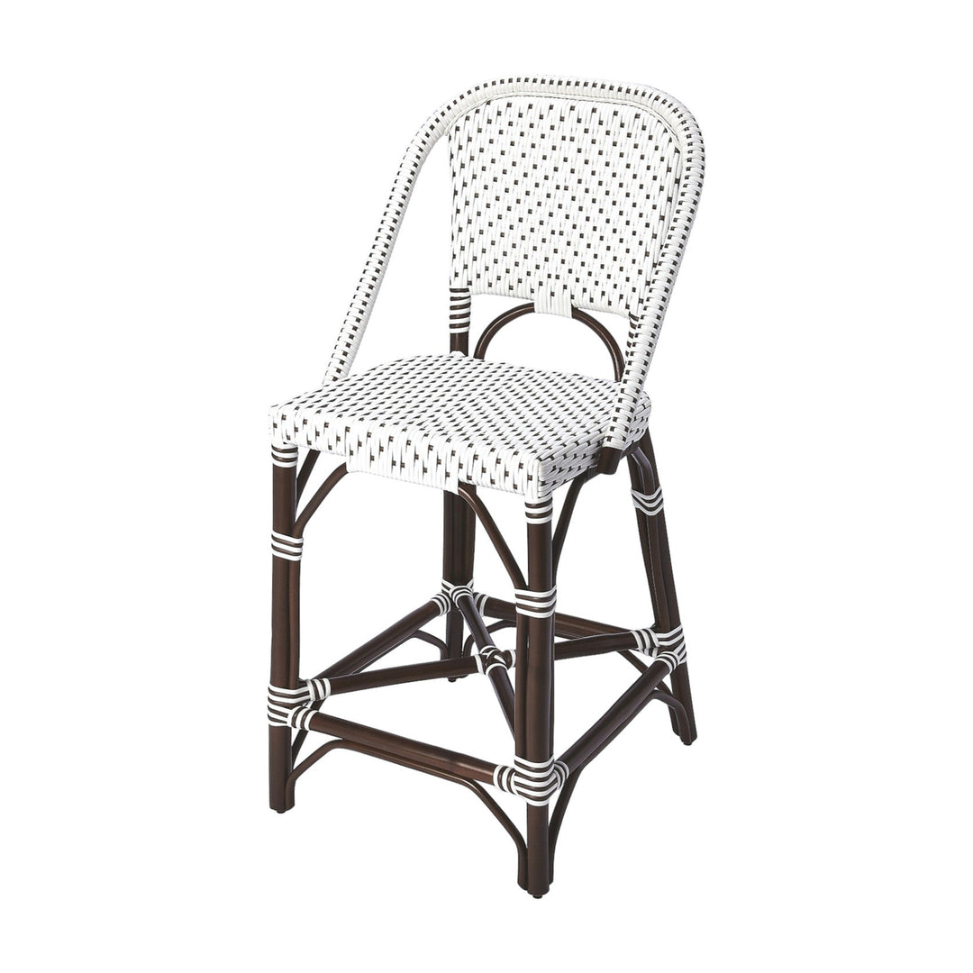 28" White And Dark Brown Rattan Bar Chair Image 7