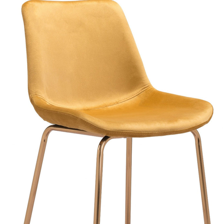 31" Yellow And Gold Velvet And Steel Low Back Bar Height Bar Chair Image 3