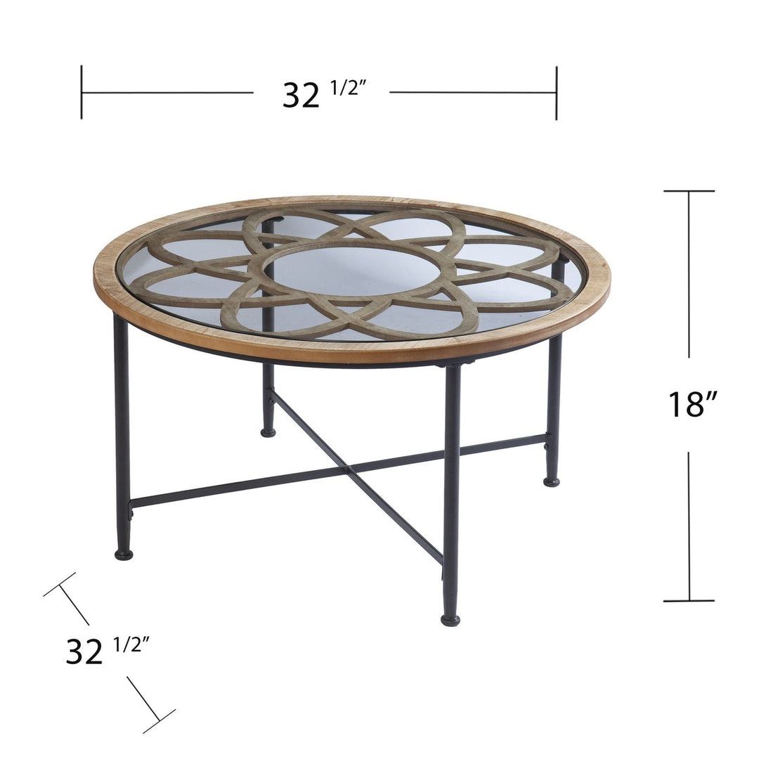 33" Floral Design Glass Top Round Coffee Table Image 2