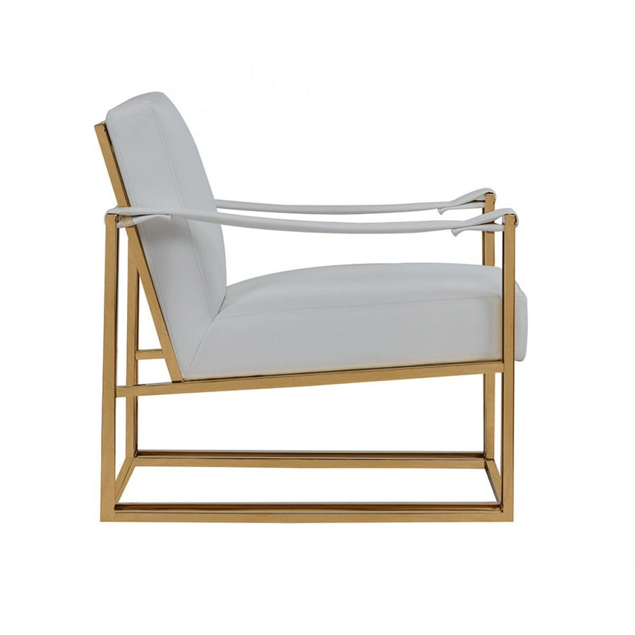 31" White And Gold Faux Leather Lounge Chair Image 1