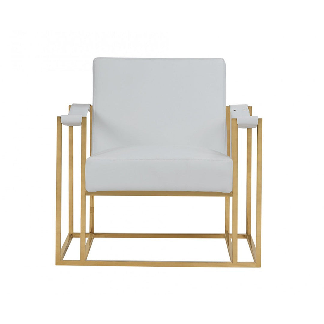 31" White And Gold Faux Leather Lounge Chair Image 3