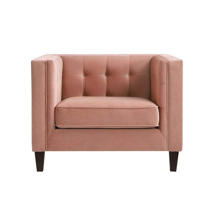 34" Blush And Black Velvet Tufted Club Chair Image 1