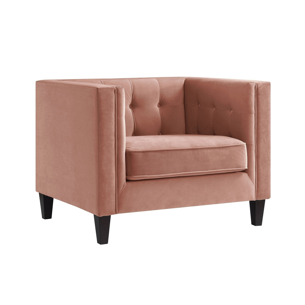 34" Blush And Black Velvet Tufted Club Chair Image 2