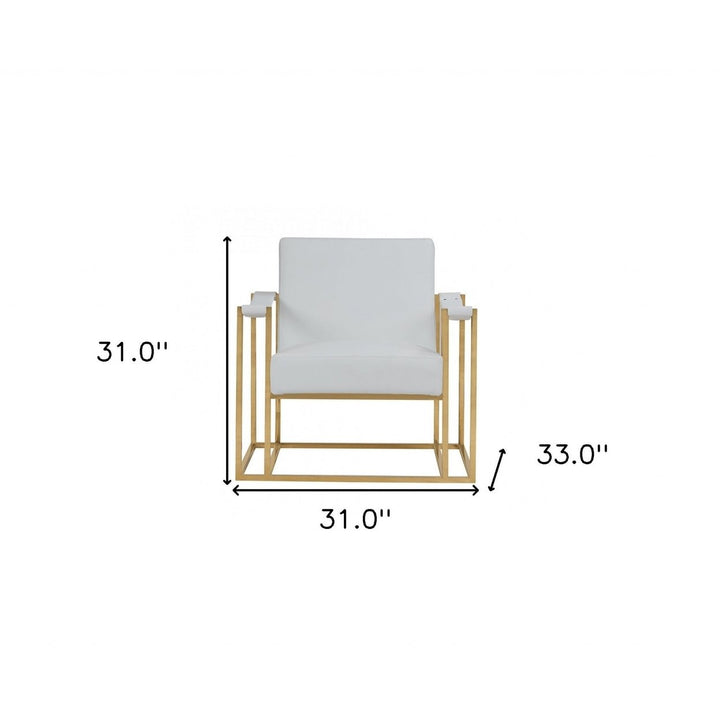 31" White And Gold Faux Leather Lounge Chair Image 6