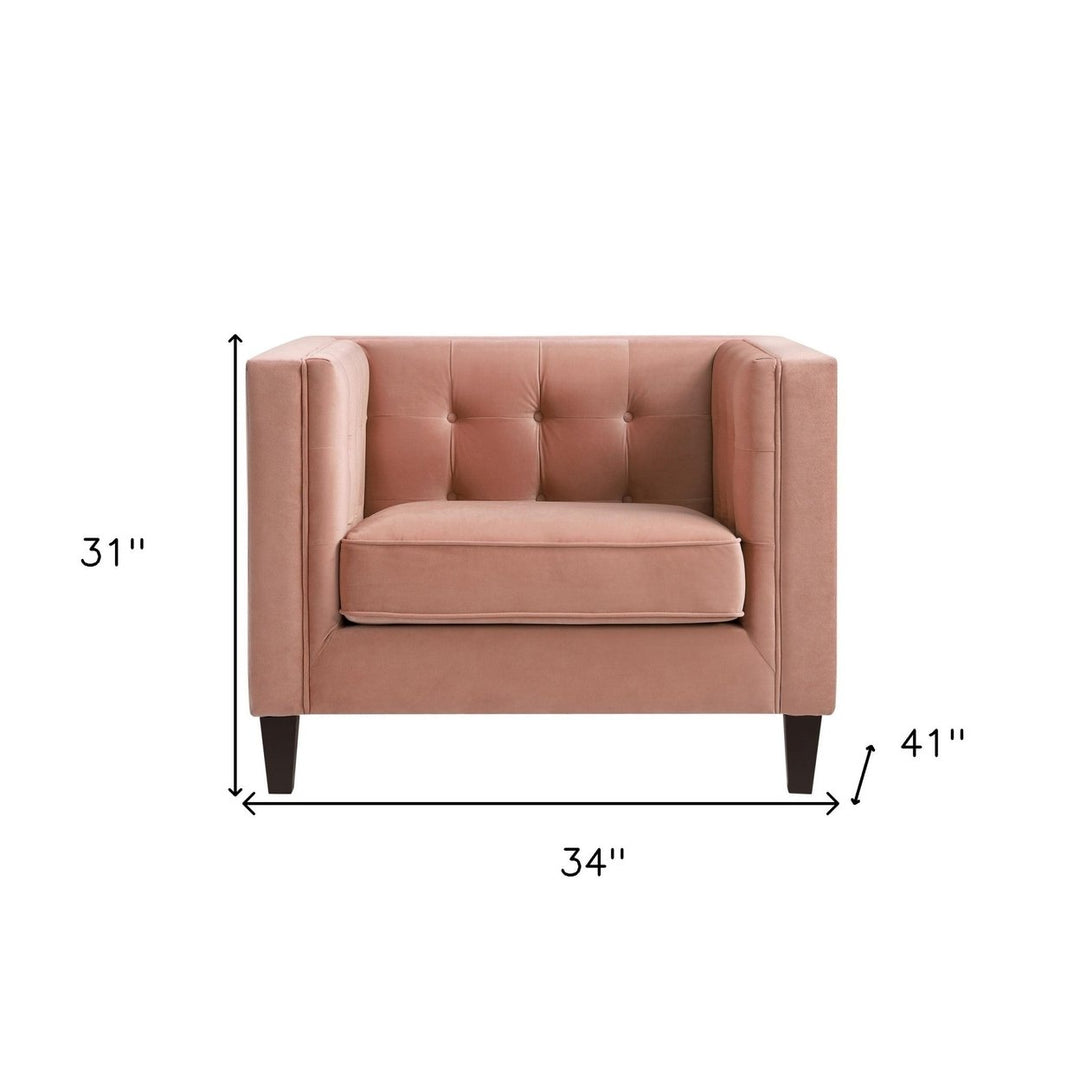 34" Blush And Black Velvet Tufted Club Chair Image 9