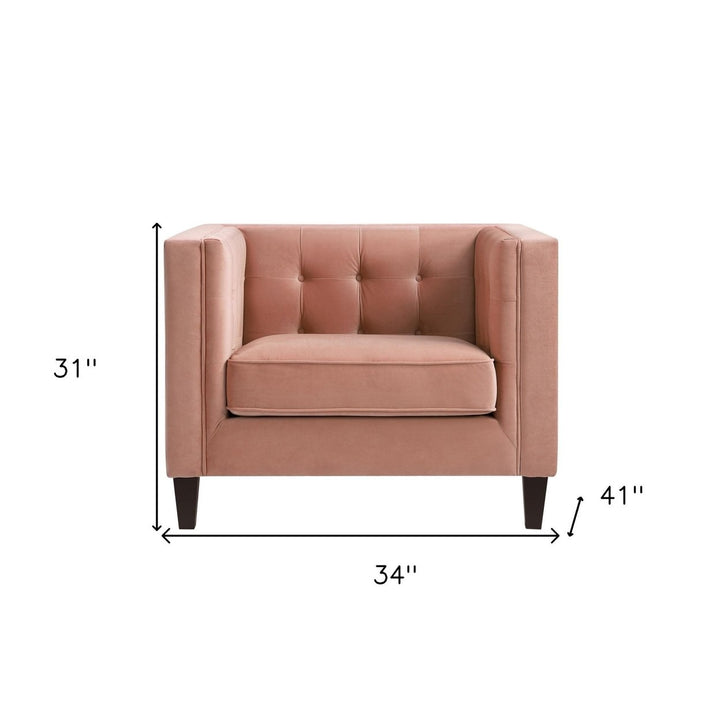 34" Blush And Black Velvet Tufted Club Chair Image 9