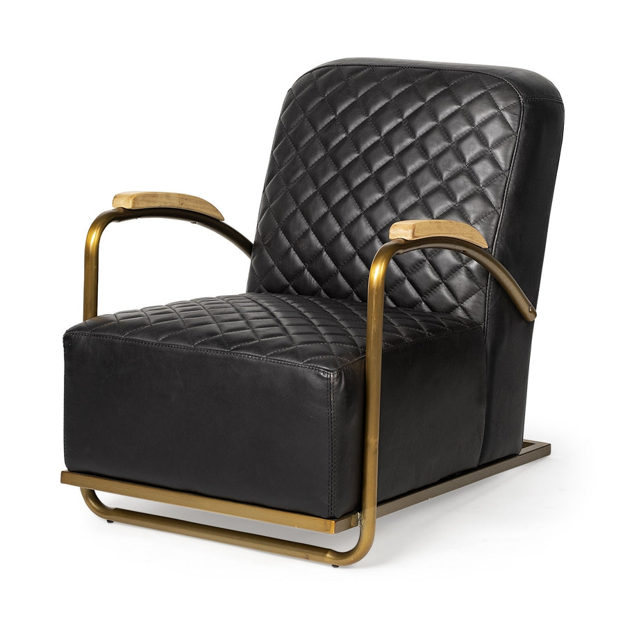 36" Black And Gold Leather Lounge Chair Image 1