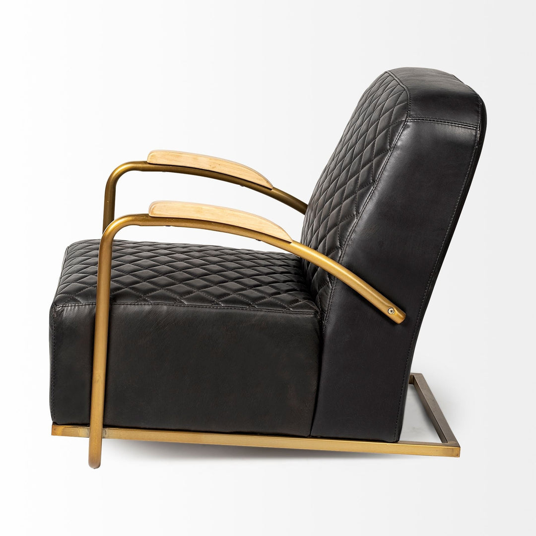 36" Black And Gold Leather Lounge Chair Image 3