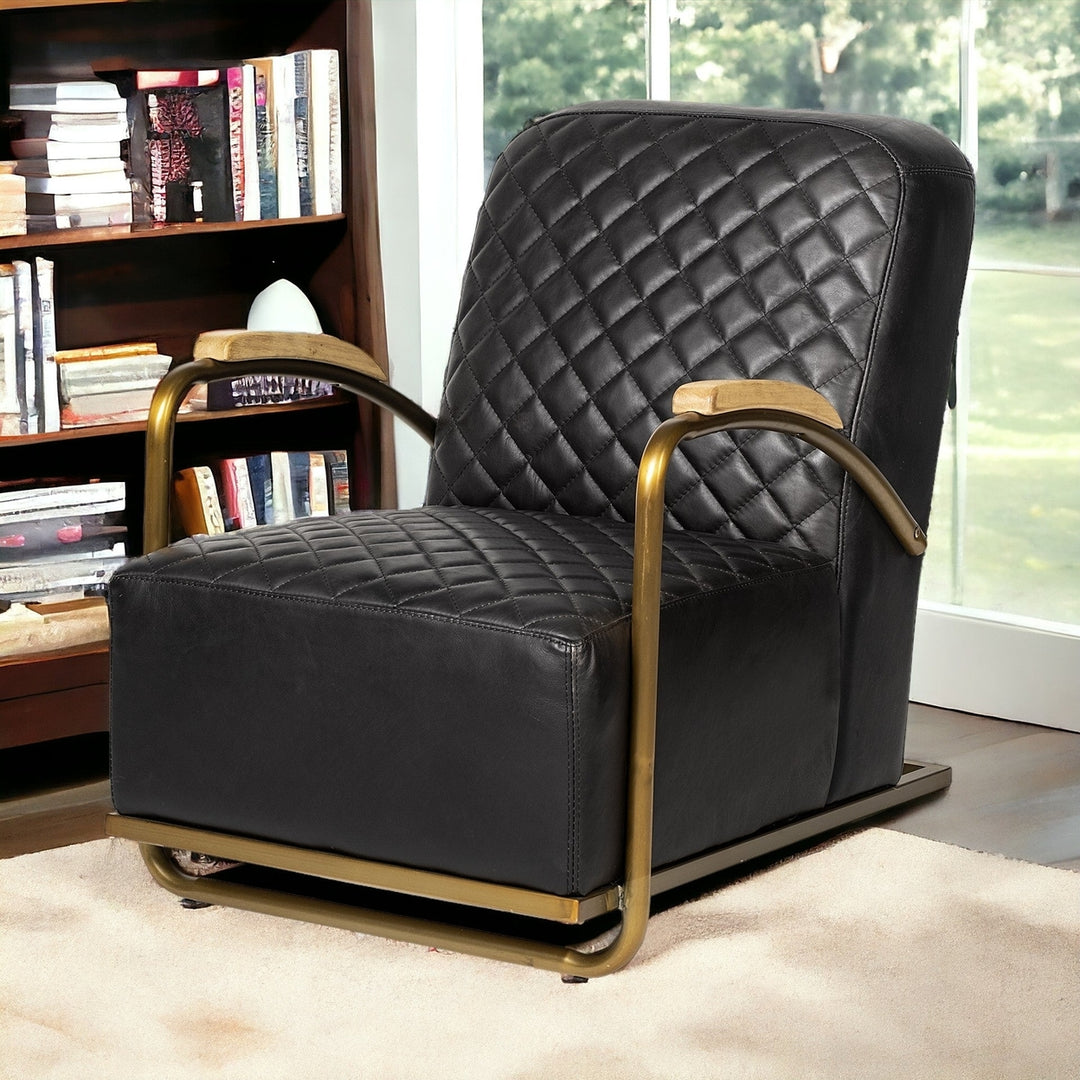 36" Black And Gold Leather Lounge Chair Image 8