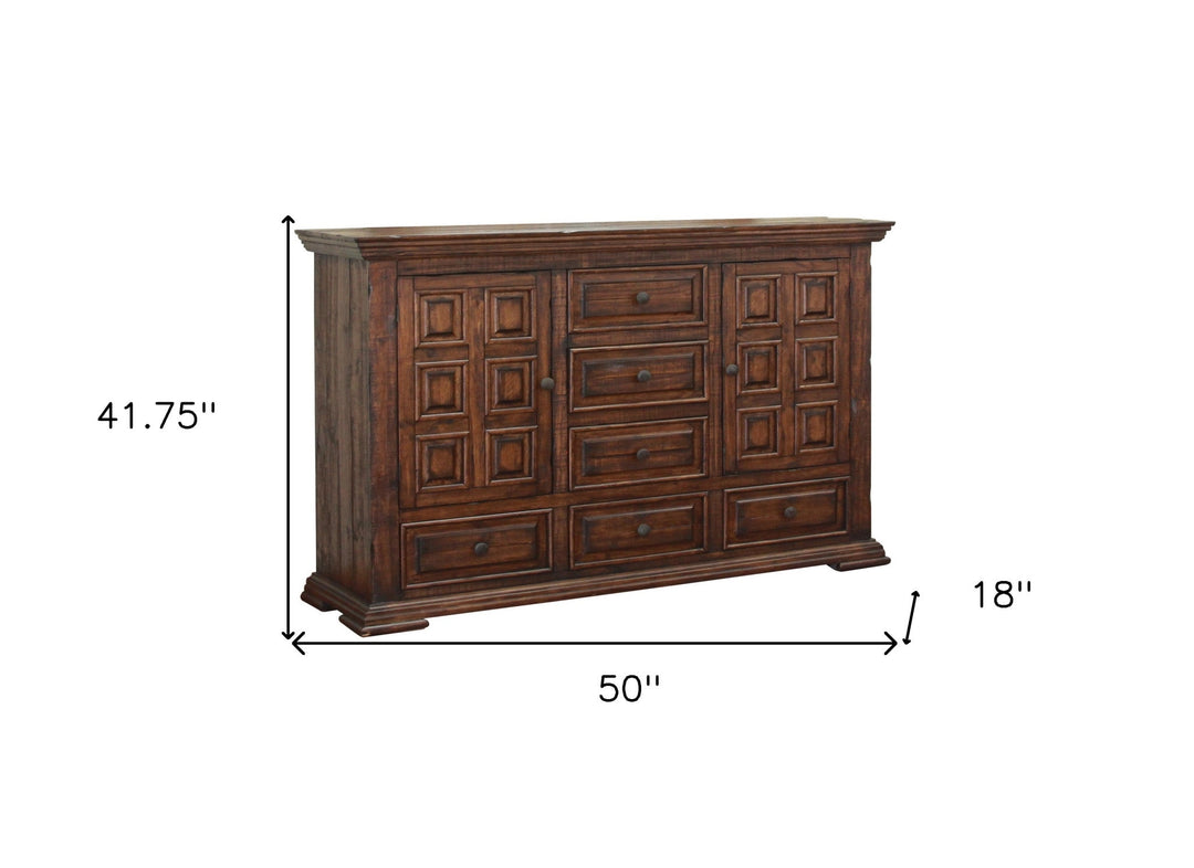 50" Chocolate Solid Wood Six Drawer Triple Dresser Image 4