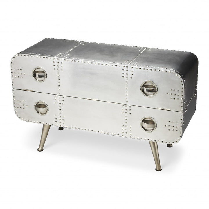 43" Silver Metal Two Drawer Chest Image 1