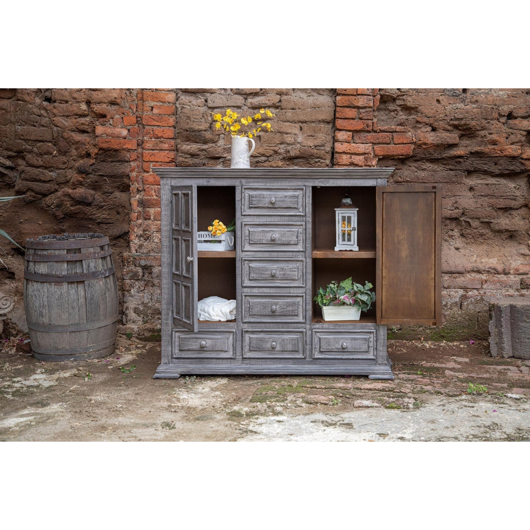 64" Gray Solid Wood Seven Drawer Gentlemans Chest Image 2