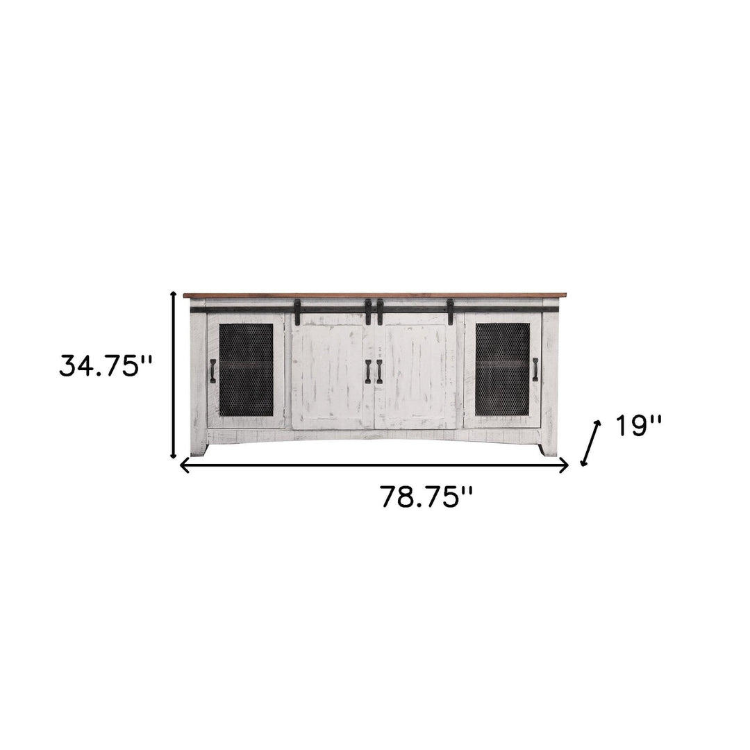 79" White Solid Wood Cabinet Enclosed Storage Distressed TV Stand Image 6