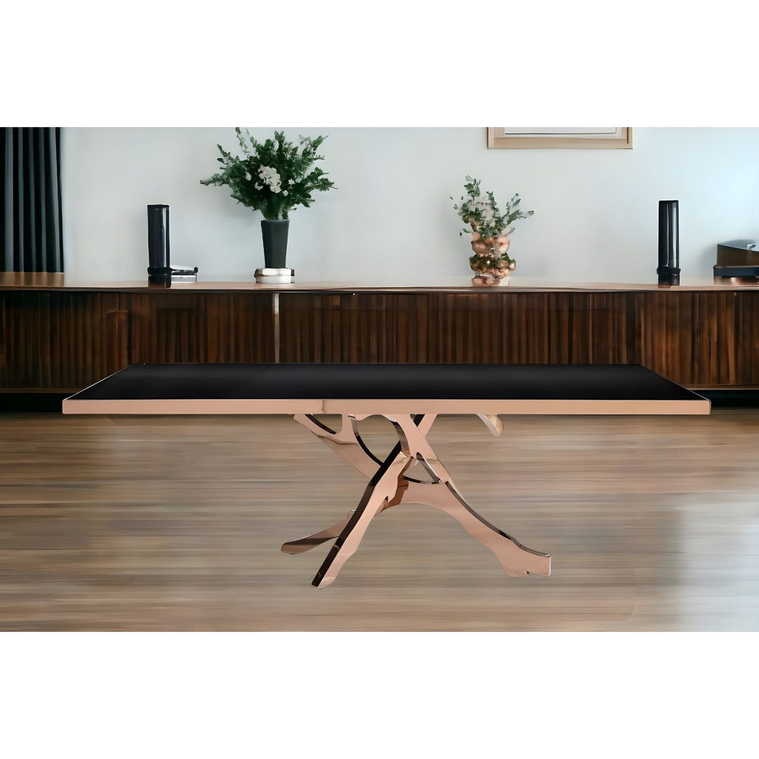 87" Black Glass And RoseGold Abstract Pedestal Base Dining Image 6