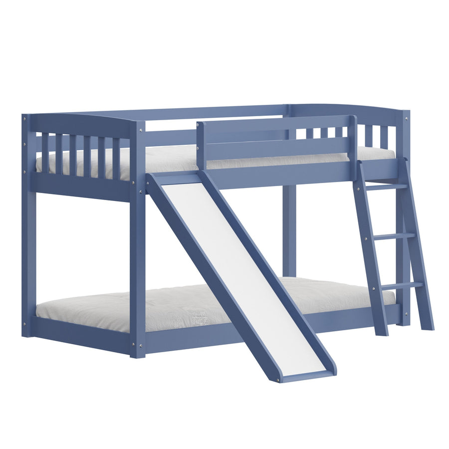 Blue Twin over Twin Solid Wood Bunk Bed With Slide and Ladder Image 1