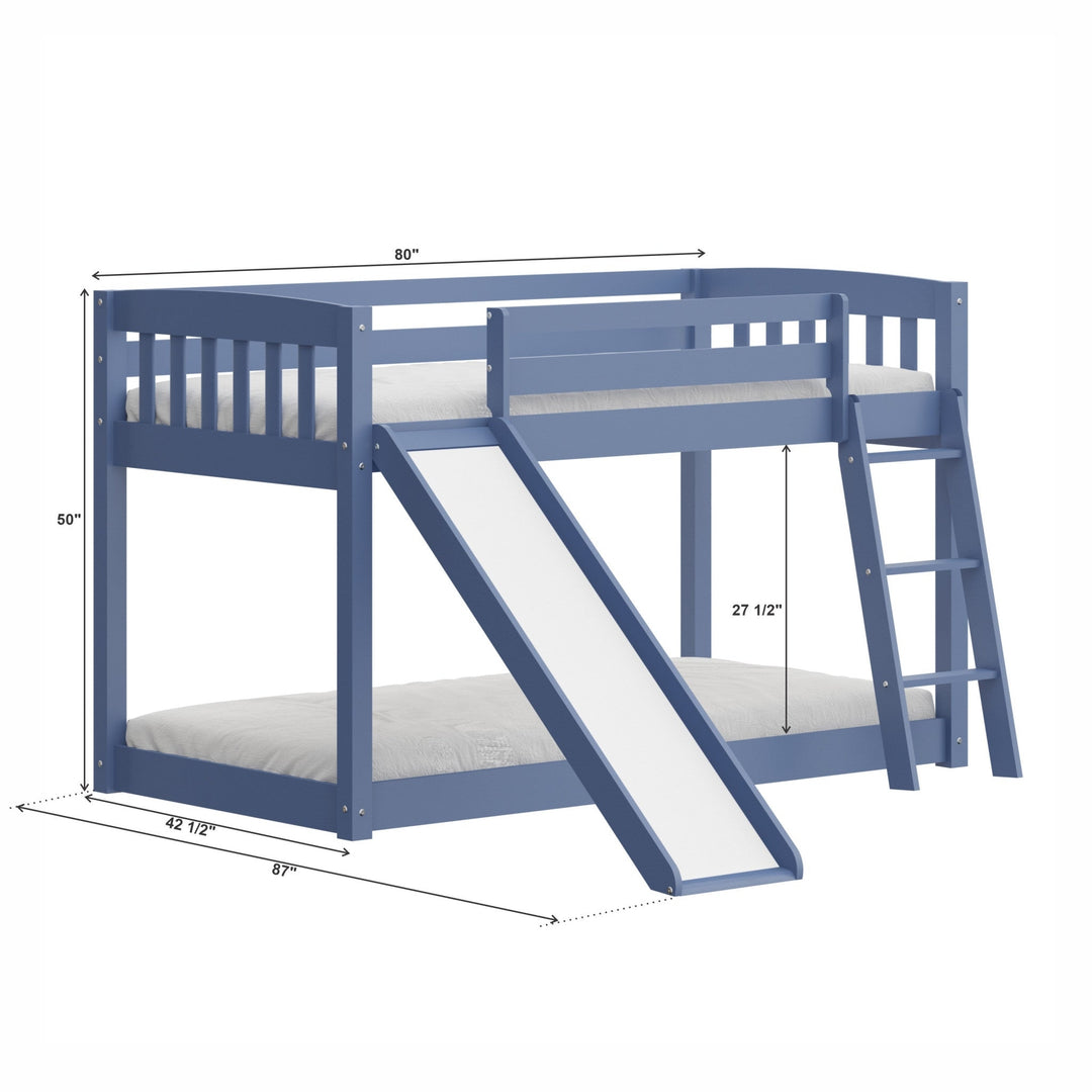 Blue Twin over Twin Solid Wood Bunk Bed With Slide and Ladder Image 2