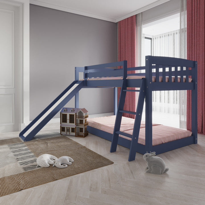 Blue Twin over Twin Solid Wood Bunk Bed With Slide and Ladder Image 6