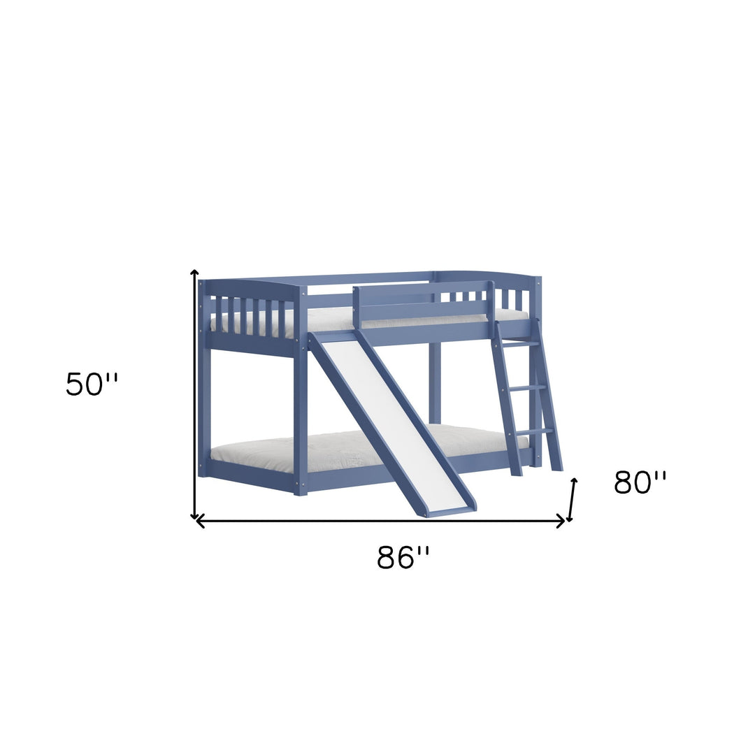 Blue Twin over Twin Solid Wood Bunk Bed With Slide and Ladder Image 7